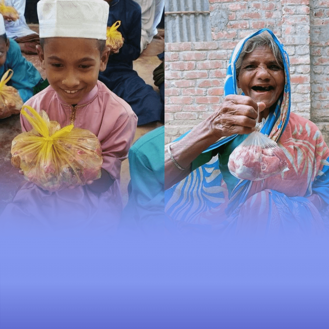 A small orphan baby and a oldest woman are happy